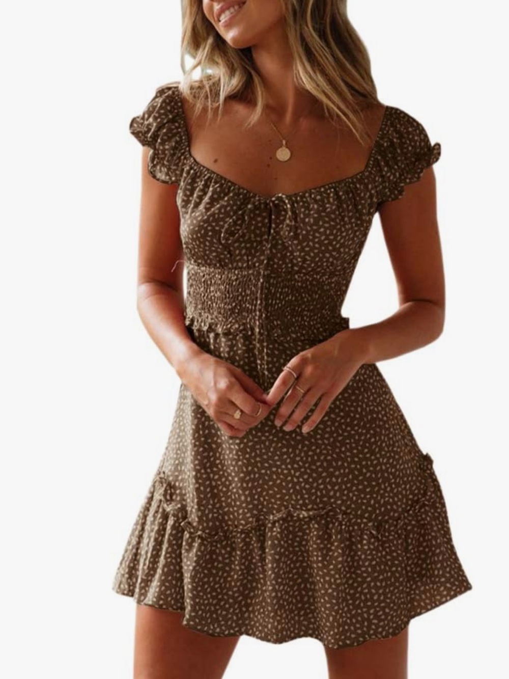 Brown Polka Dot Ruffle Sundress - Feminine Summer Dress